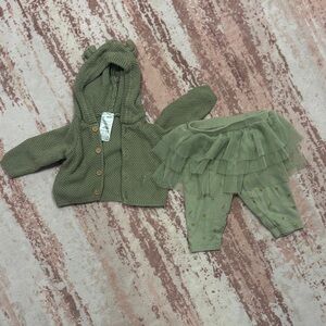 Green Knit Baby Outfit with Tulle Skirt
